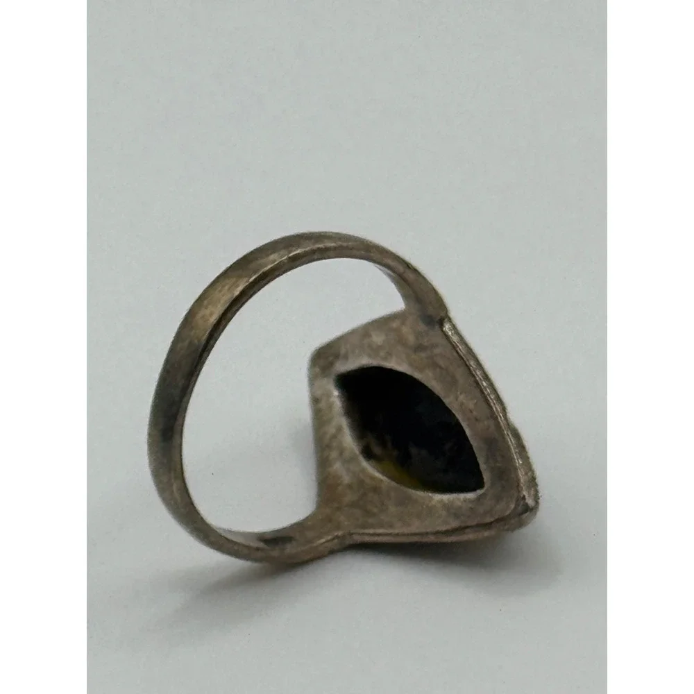 Sterling Silver Onyx Marcasite Ring Size 6.75